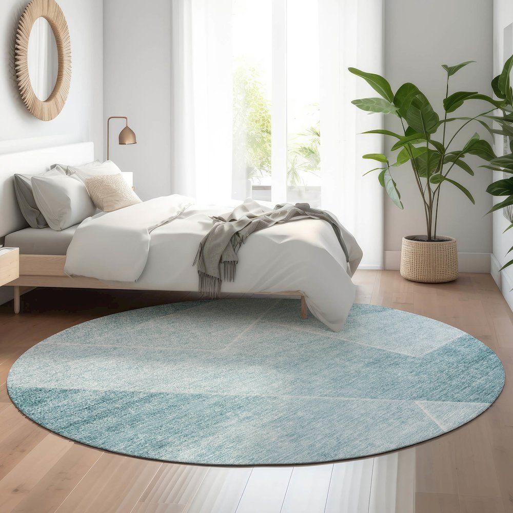 Premium Machine Washable Mayfield AMF779 Teal 8' x 8' Round Rug. Picture 5