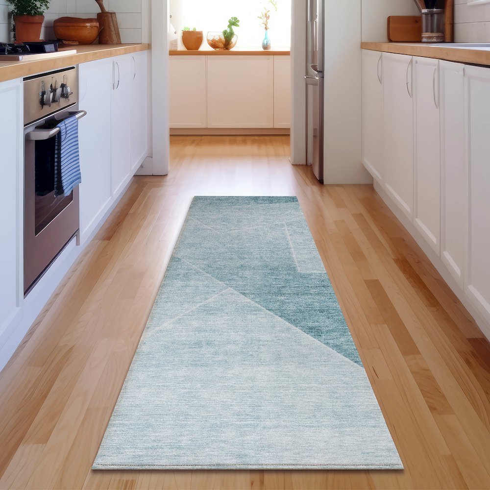 Premium Machine Washable Mayfield AMF779 Teal 2'3" x 7'6" Runner Rug. Picture 5