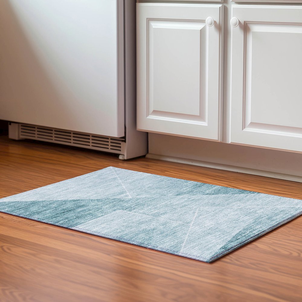 Premium Machine Washable Mayfield AMF779 Teal 1'8" x 2'6" Rug. Picture 5