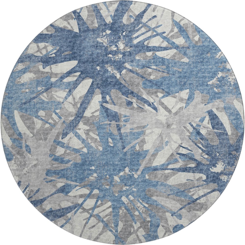 Premium Machine Washable Mayfield  Blue 8' x 8' Round Rug. Picture 1