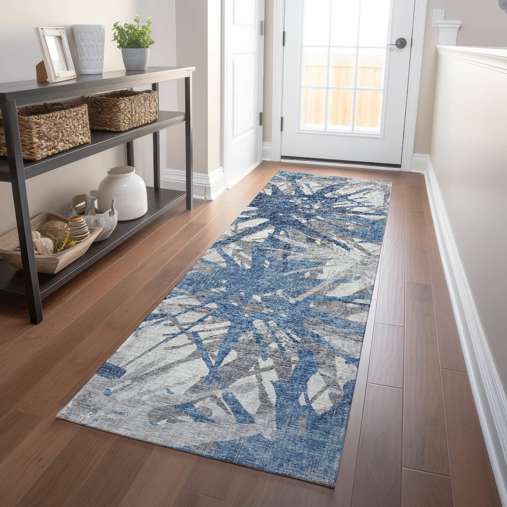 Premium Machine Washable Mayfield  Blue 2'3" x 7'6" Runner Rug. Picture 5