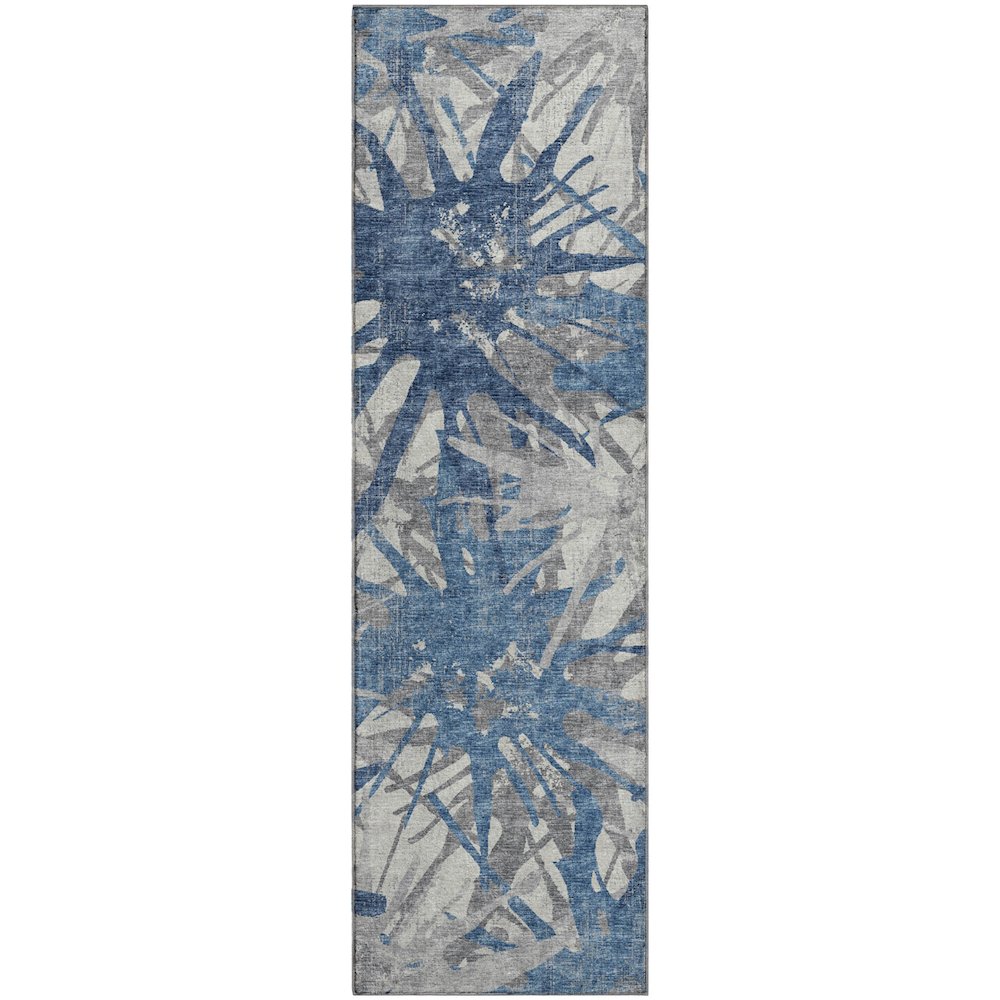 Premium Machine Washable Mayfield  Blue 2'3" x 7'6" Runner Rug. Picture 1