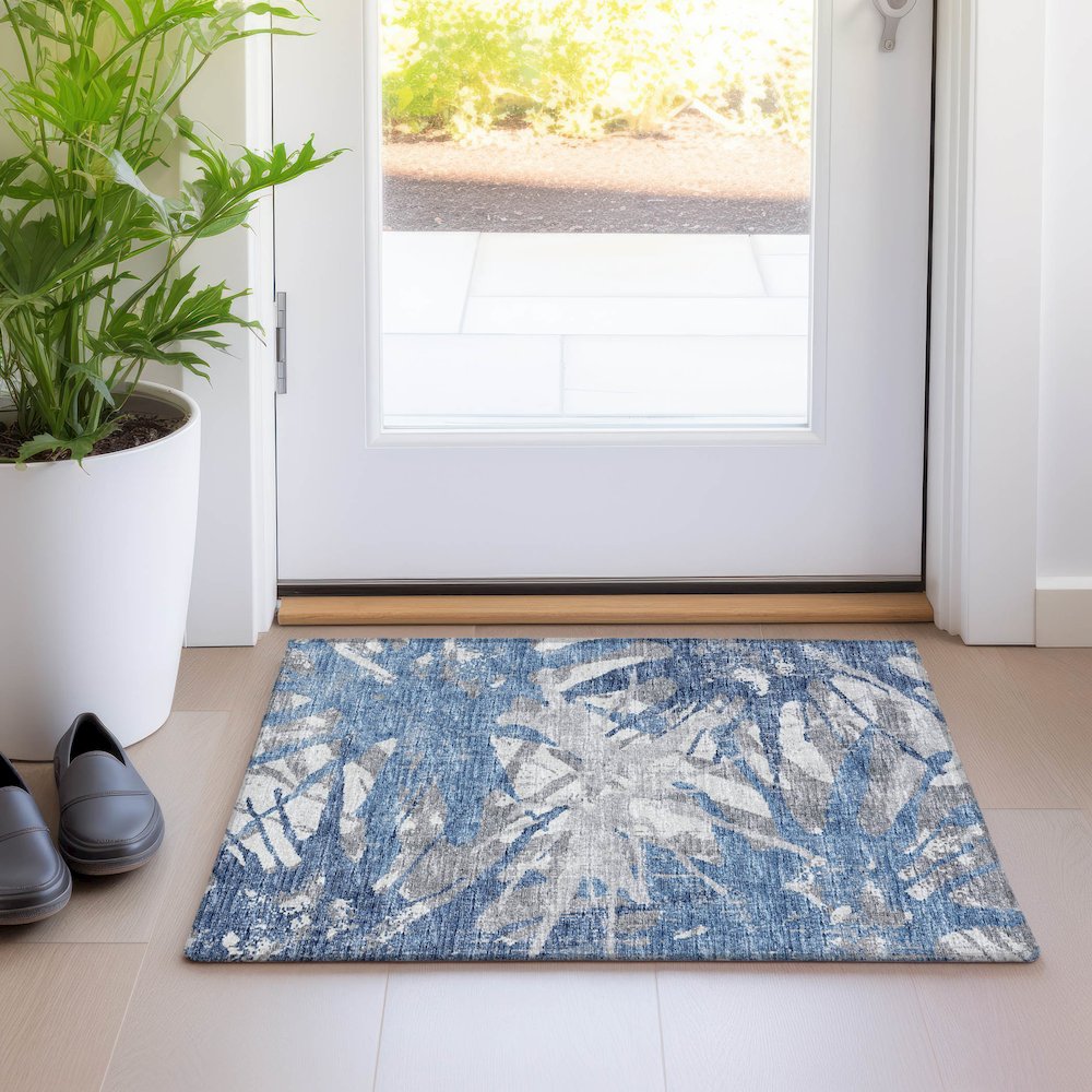 Premium Machine Washable Mayfield  Blue 1'8" x 2'6" Rug. Picture 5