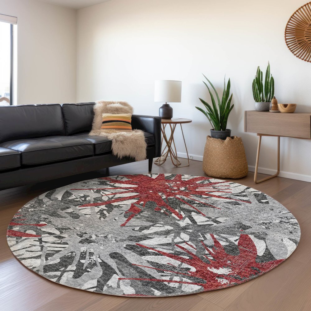 Premium Machine Washable Mayfield  Red 8' x 8' Round Rug. Picture 5