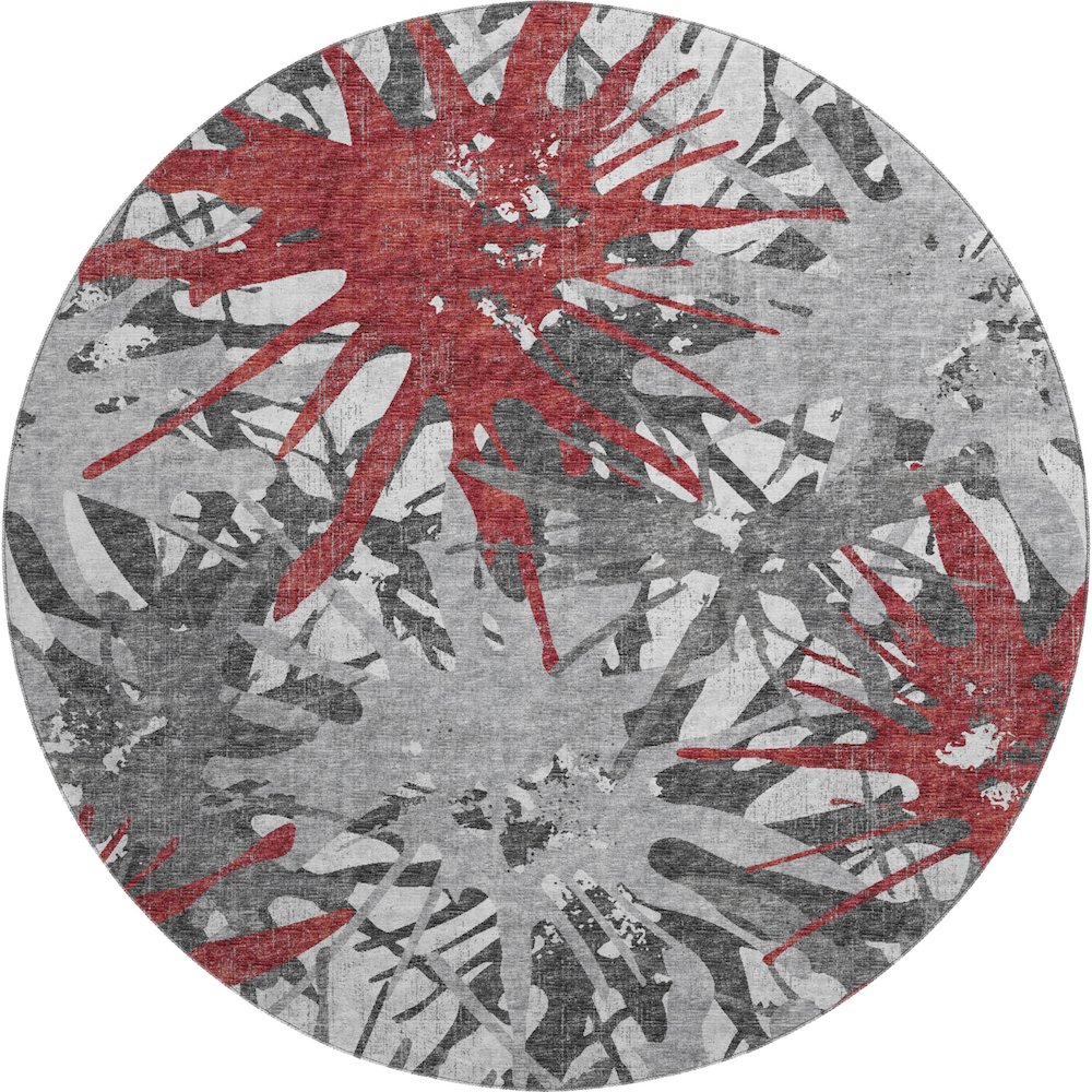 Premium Machine Washable Mayfield  Red 8' x 8' Round Rug. Picture 1
