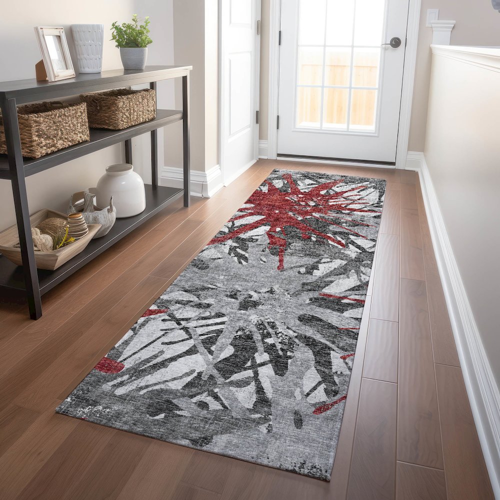 Premium Machine Washable Mayfield  Red 2'3" x 7'6" Runner Rug. Picture 5