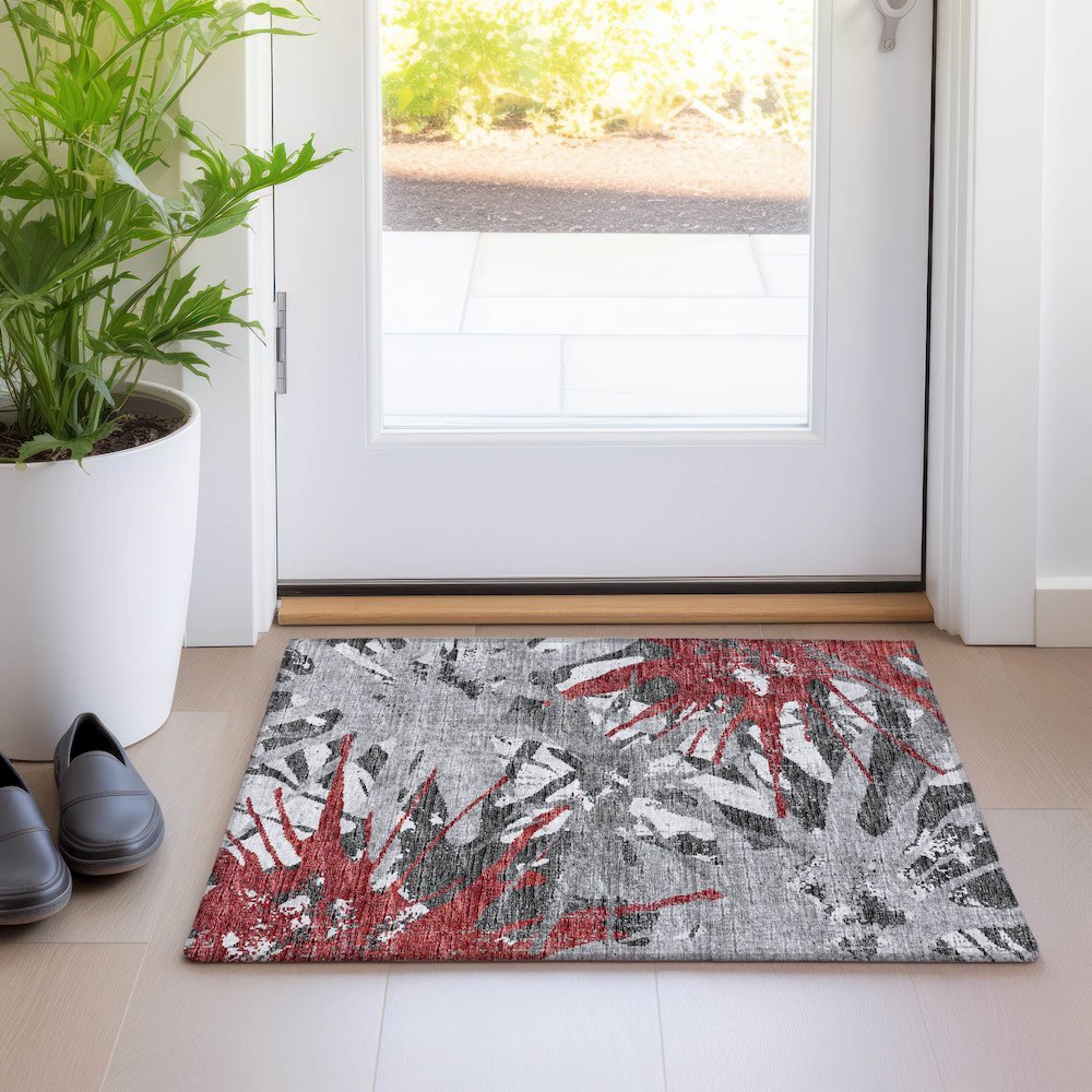Premium Machine Washable Mayfield  Red 1'8" x 2'6" Rug. Picture 5