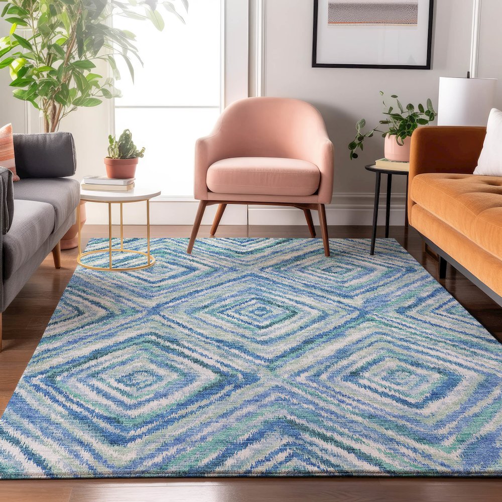Premium Machine Washable Mayfield AMF780 Blue 2'6" x 3'10" Rug. Picture 5