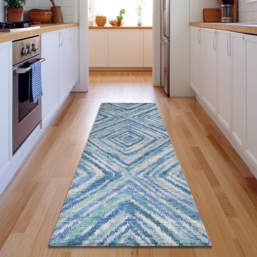 Premium Machine Washable Mayfield AMF780 Blue 2'3" x 7'6" Runner Rug. Picture 5