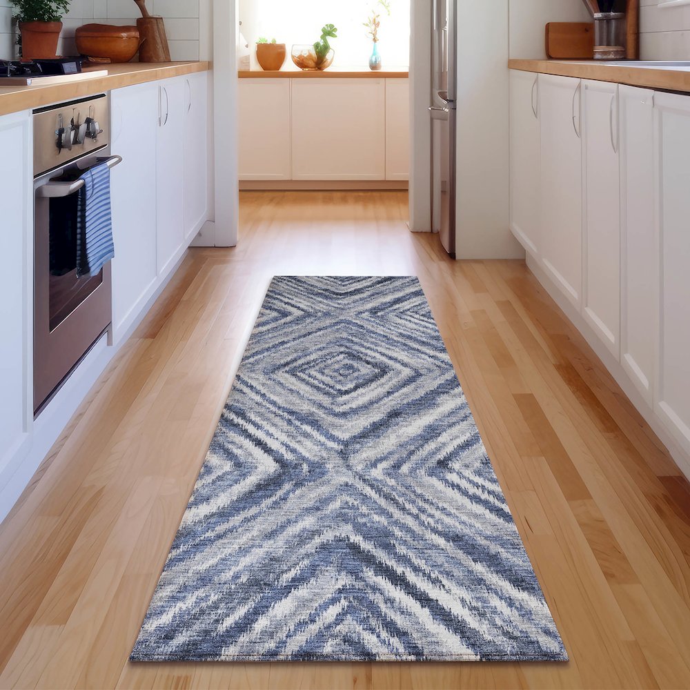 Premium Machine Washable Mayfield AMF781 Blue 2'3" x 7'6" Runner Rug. Picture 5