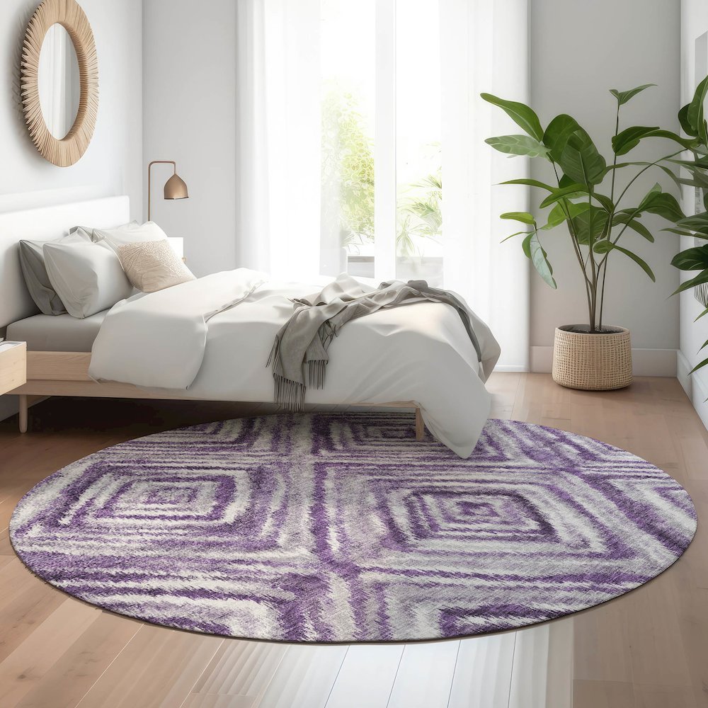 Premium Machine Washable Mayfield AMF781 Purple 8' x 8' Round Rug. Picture 5