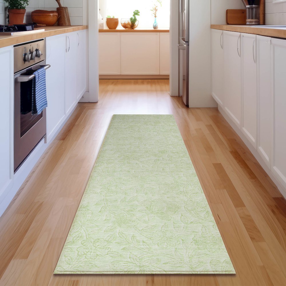Premium Machine Washable Mayfield AMF782 Aloe 2'3" x 7'6" Runner Rug. Picture 5