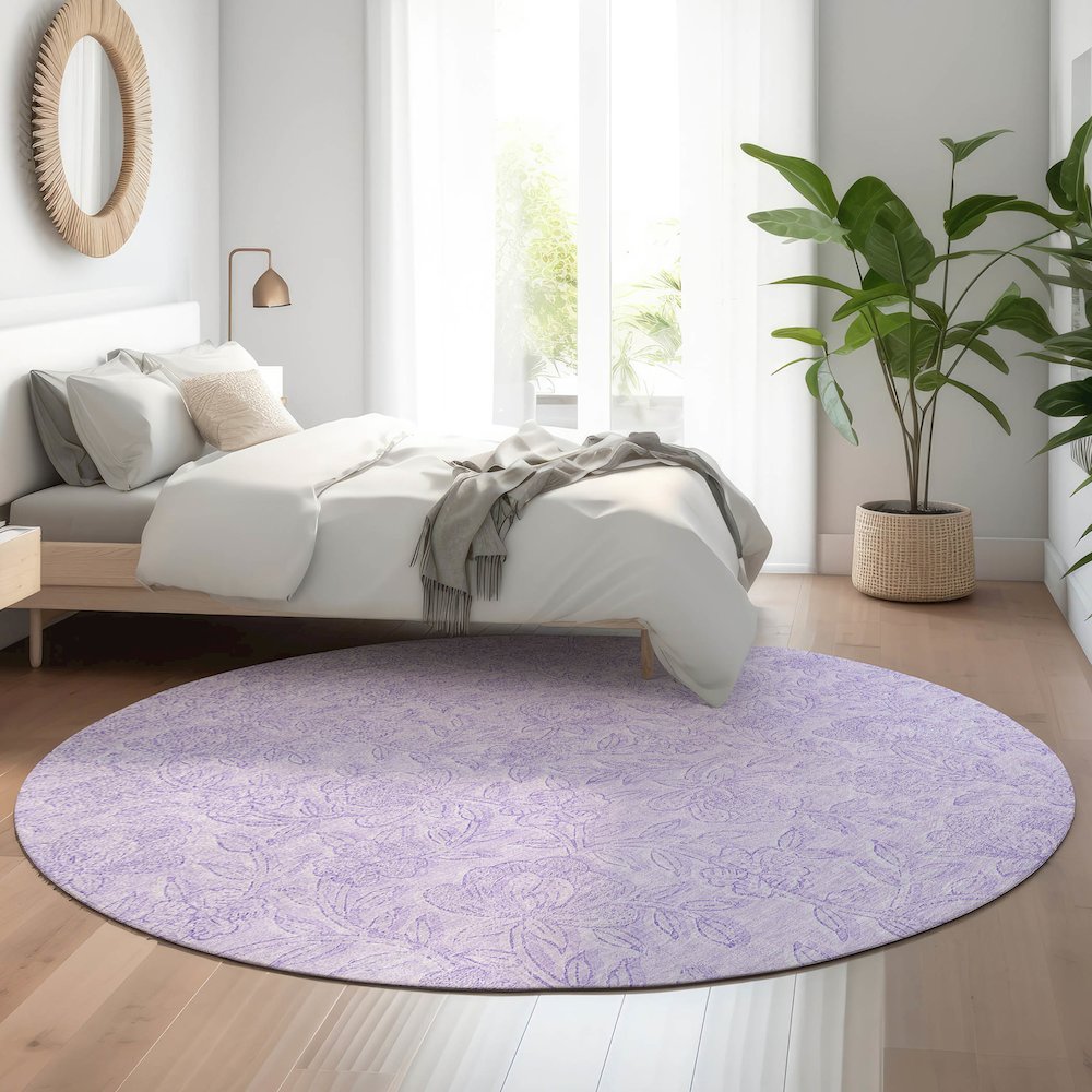 Premium Machine Washable Mayfield AMF782 Lilac 8' x 8' Round Rug. Picture 5