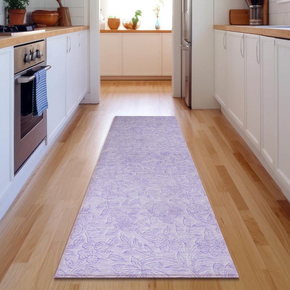Premium Machine Washable Mayfield AMF782 Lilac 2'3" x 7'6" Runner Rug. Picture 5