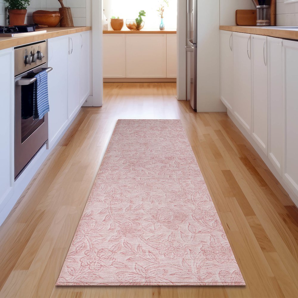 Premium Machine Washable Mayfield AMF782 Pink 2'3" x 7'6" Runner Rug. Picture 5