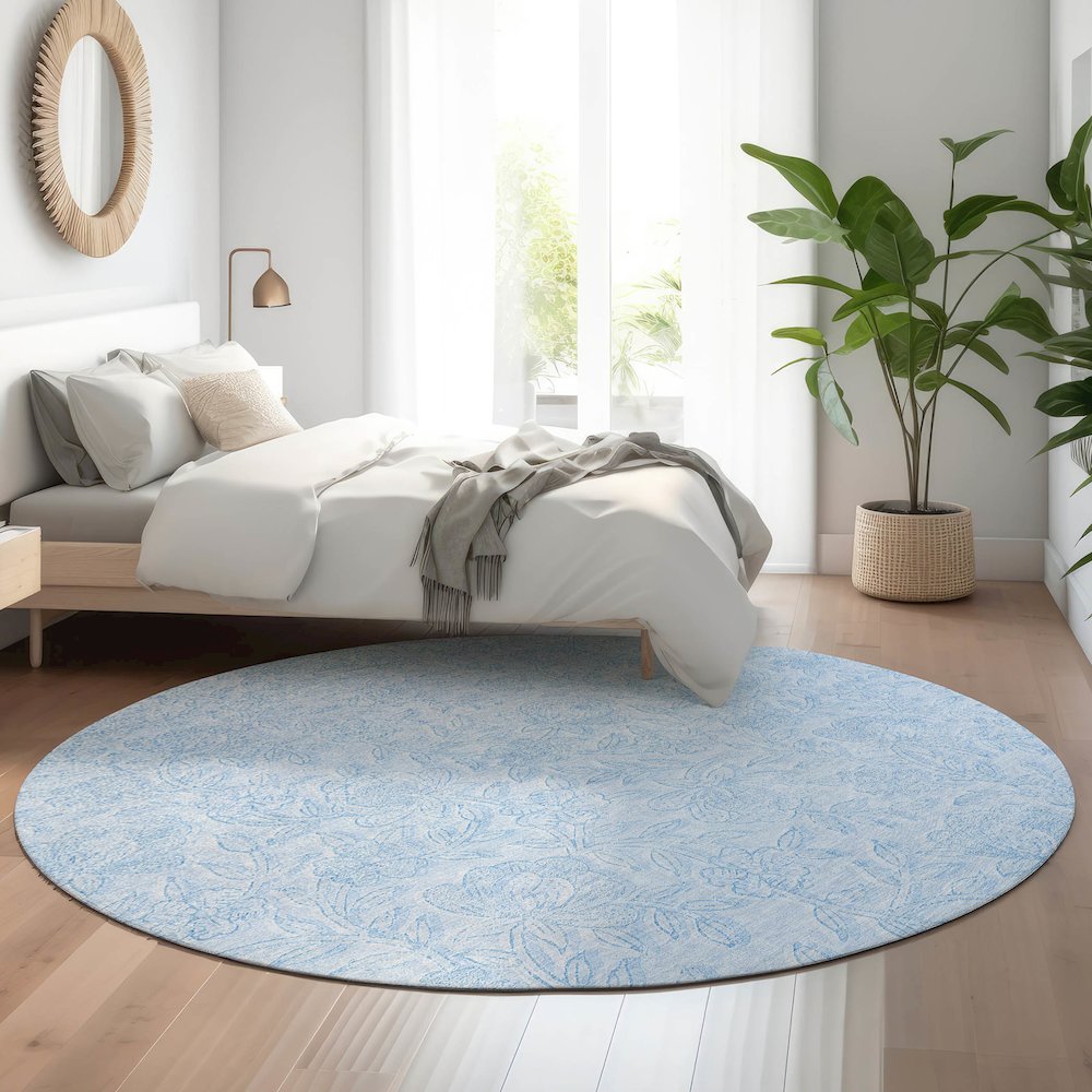 Premium Machine Washable Mayfield AMF782 Sky 8' x 8' Round Rug. Picture 5