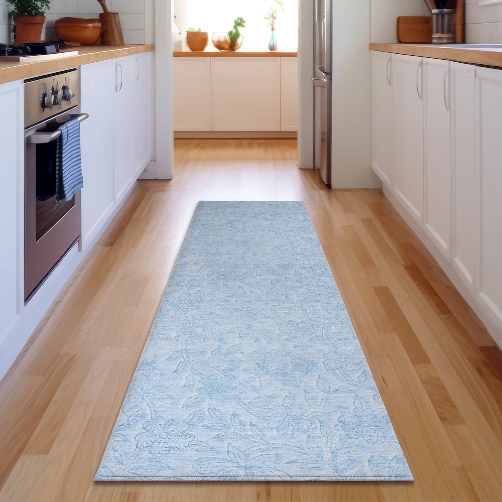 Premium Machine Washable Mayfield AMF782 Sky 2'3" x 7'6" Runner Rug. Picture 5