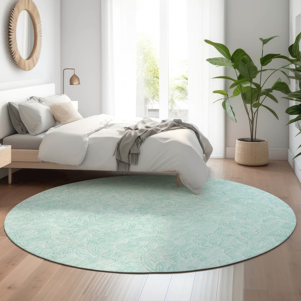 Premium Machine Washable Mayfield AMF782 Teal 8' x 8' Round Rug. Picture 5