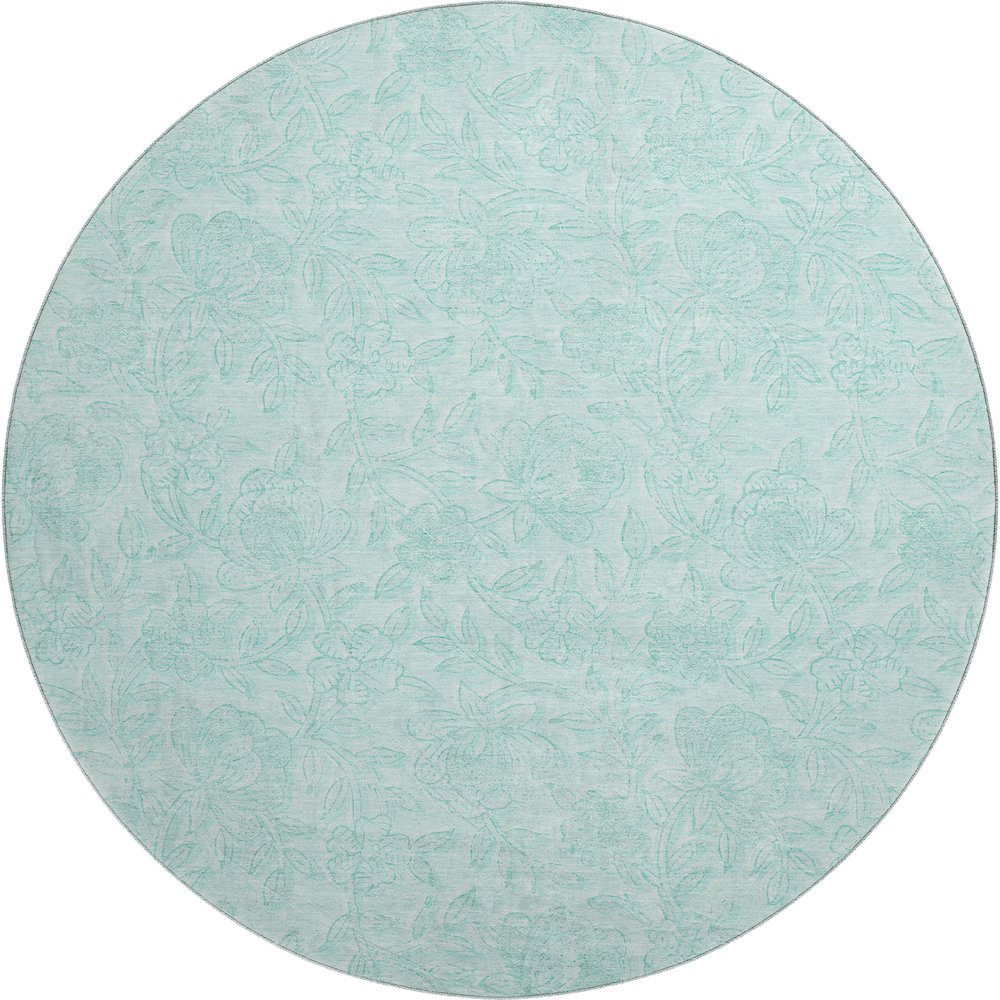 Premium Machine Washable Mayfield AMF782 Teal 8' x 8' Round Rug. Picture 1
