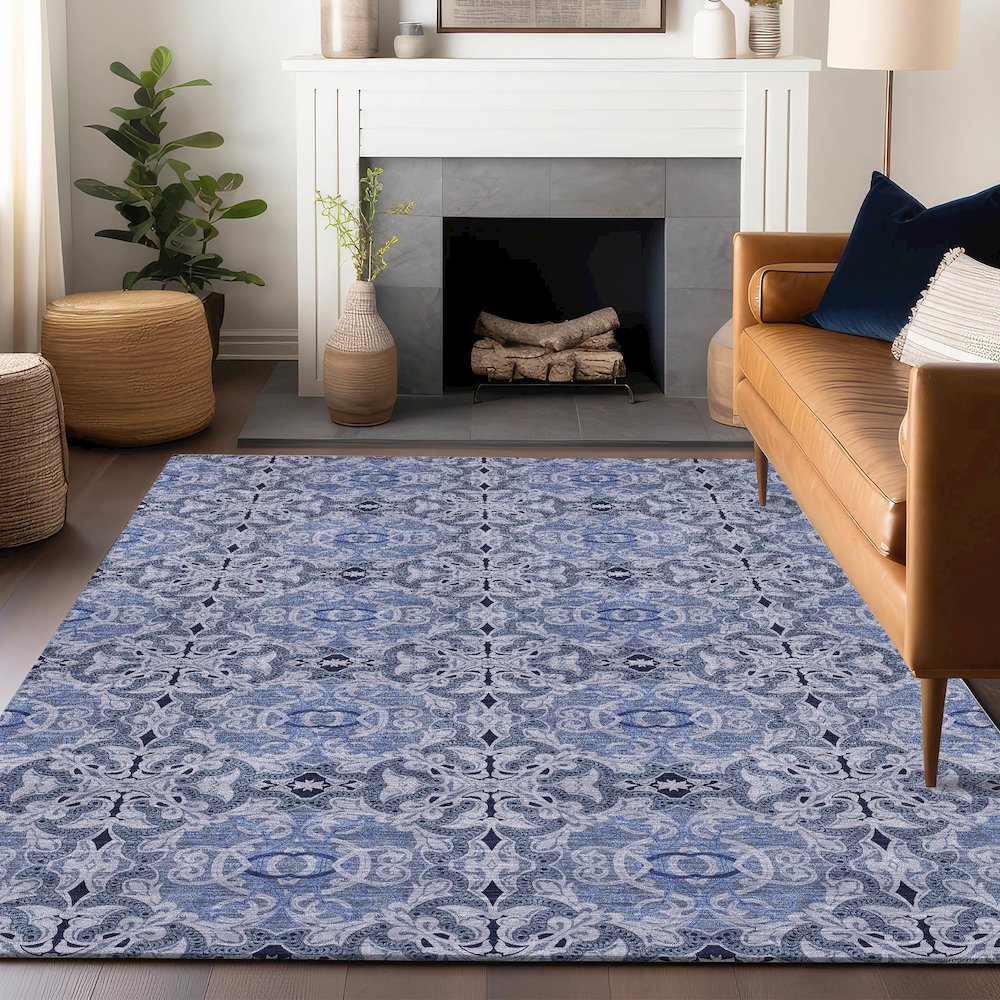 Premium Machine Washable Mayfield AMF783 Blue 2'6" x 3'10" Rug. Picture 6