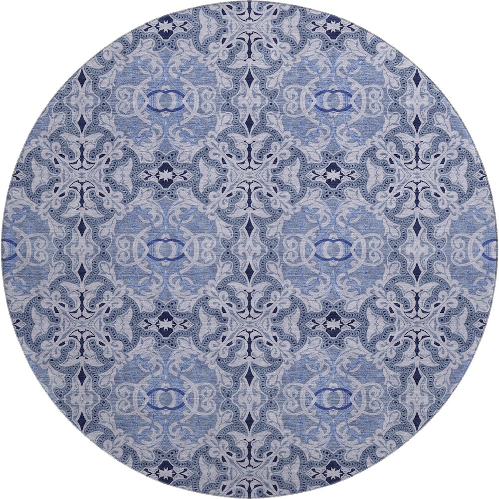 Premium Machine Washable Mayfield AMF783 Blue 8' x 8' Round Rug. Picture 1