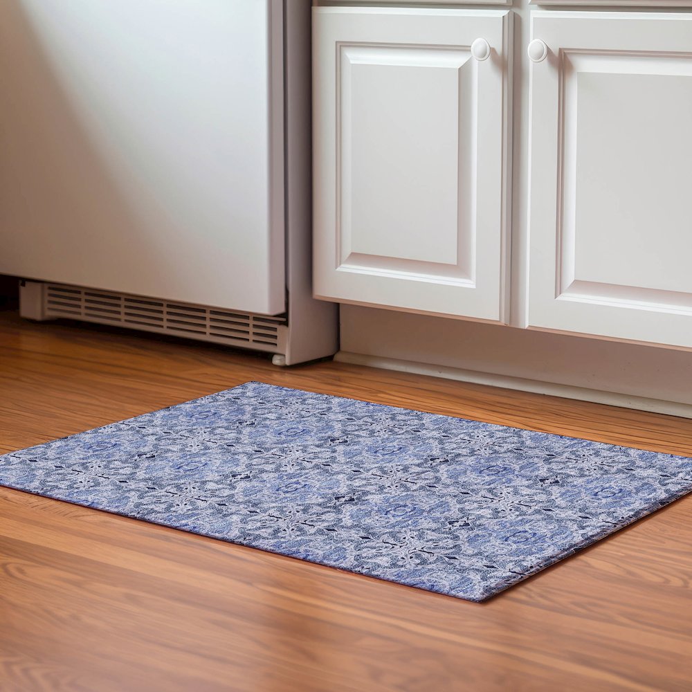 Premium Machine Washable Mayfield AMF783 Blue 1'8" x 2'6" Rug. Picture 5