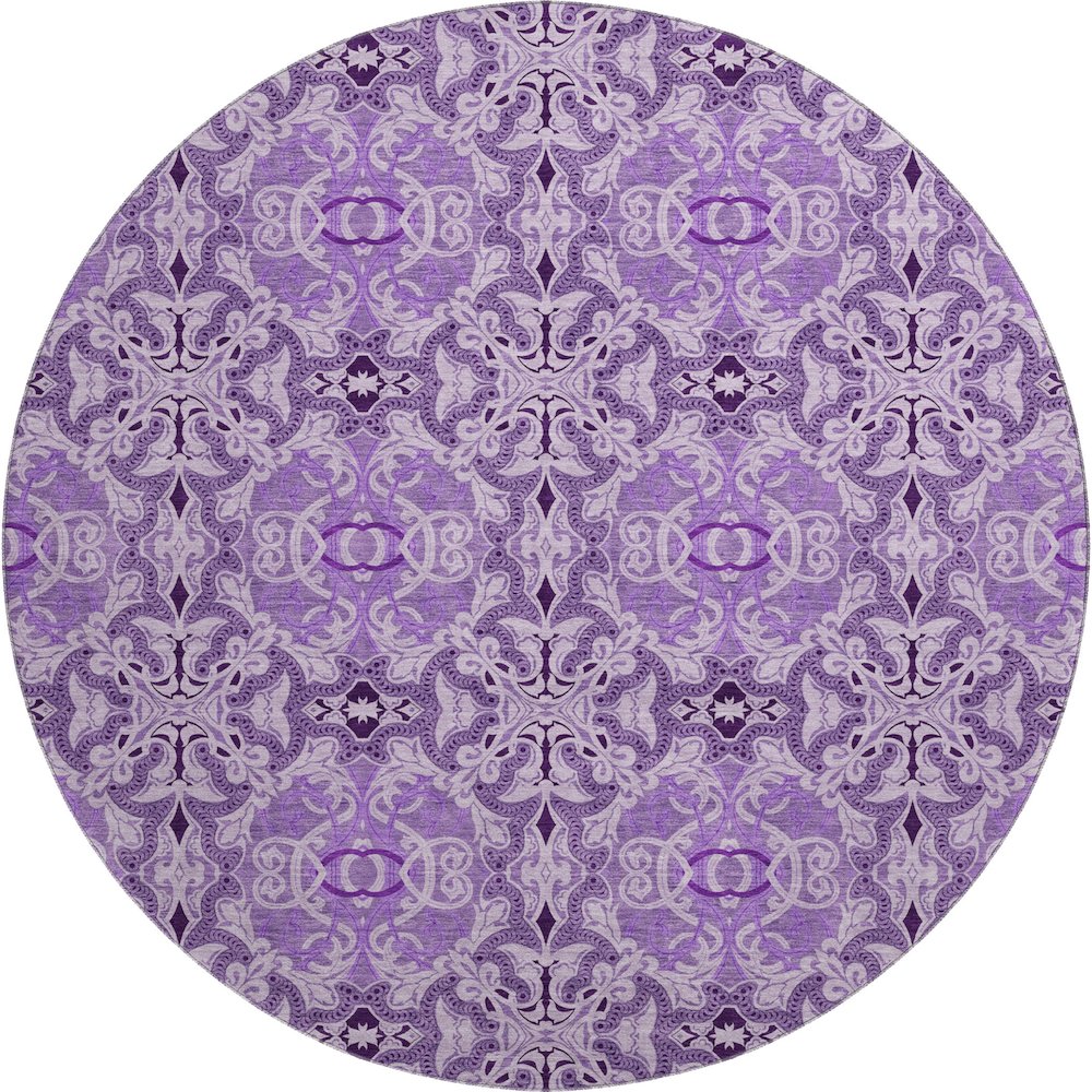 Premium Machine Washable Mayfield AMF783 Purple 8' x 8' Round Rug. Picture 1