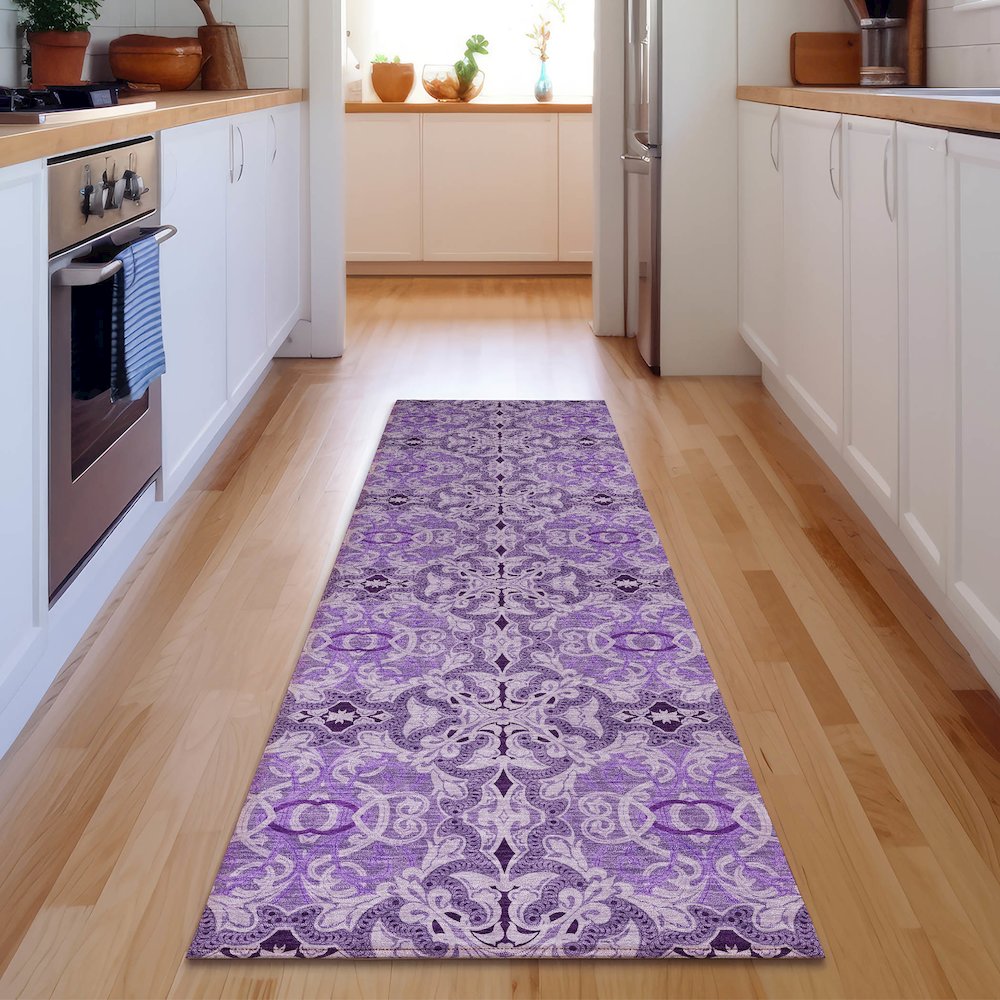 Premium Machine Washable Mayfield AMF783 Purple 2'3" x 7'6" Runner Rug. Picture 5