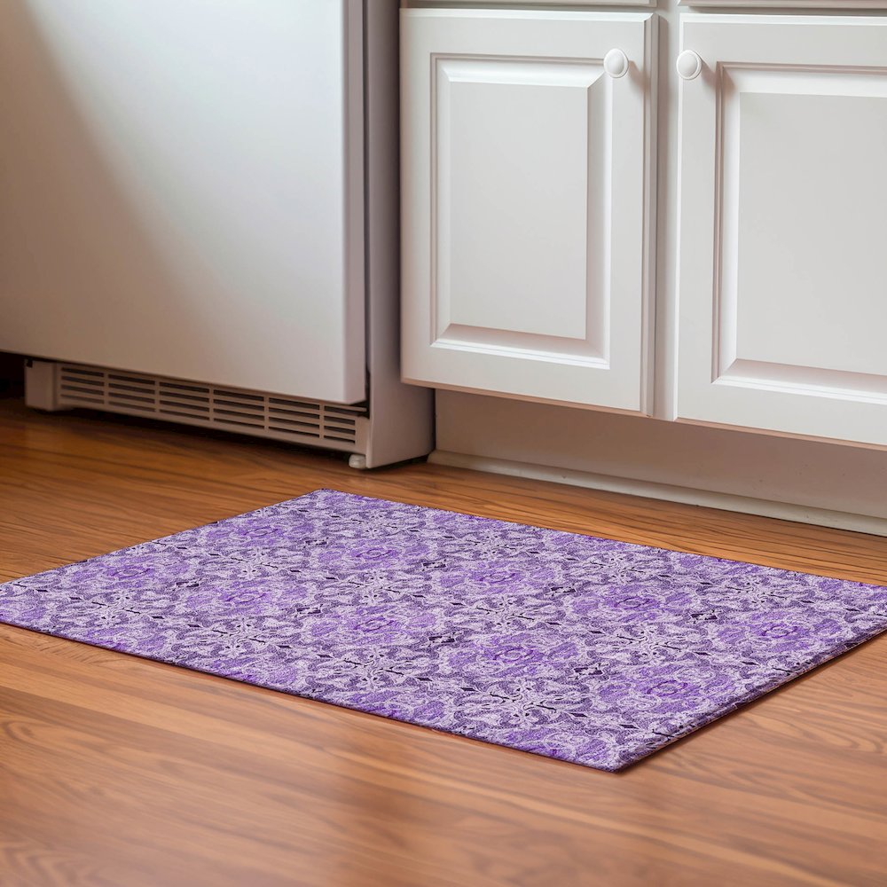 Premium Machine Washable Mayfield AMF783 Purple 1'8" x 2'6" Rug. Picture 5