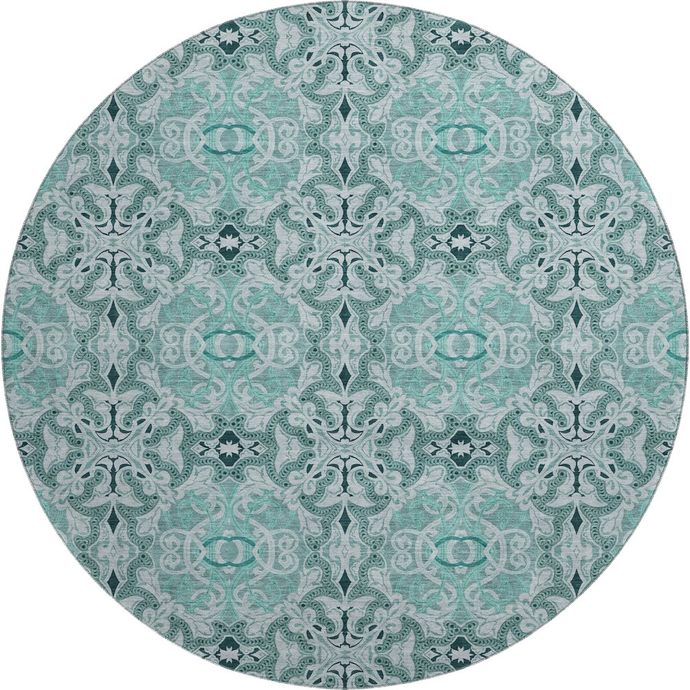 Premium Machine Washable Mayfield AMF783 Teal 8' x 8' Round Rug. Picture 1