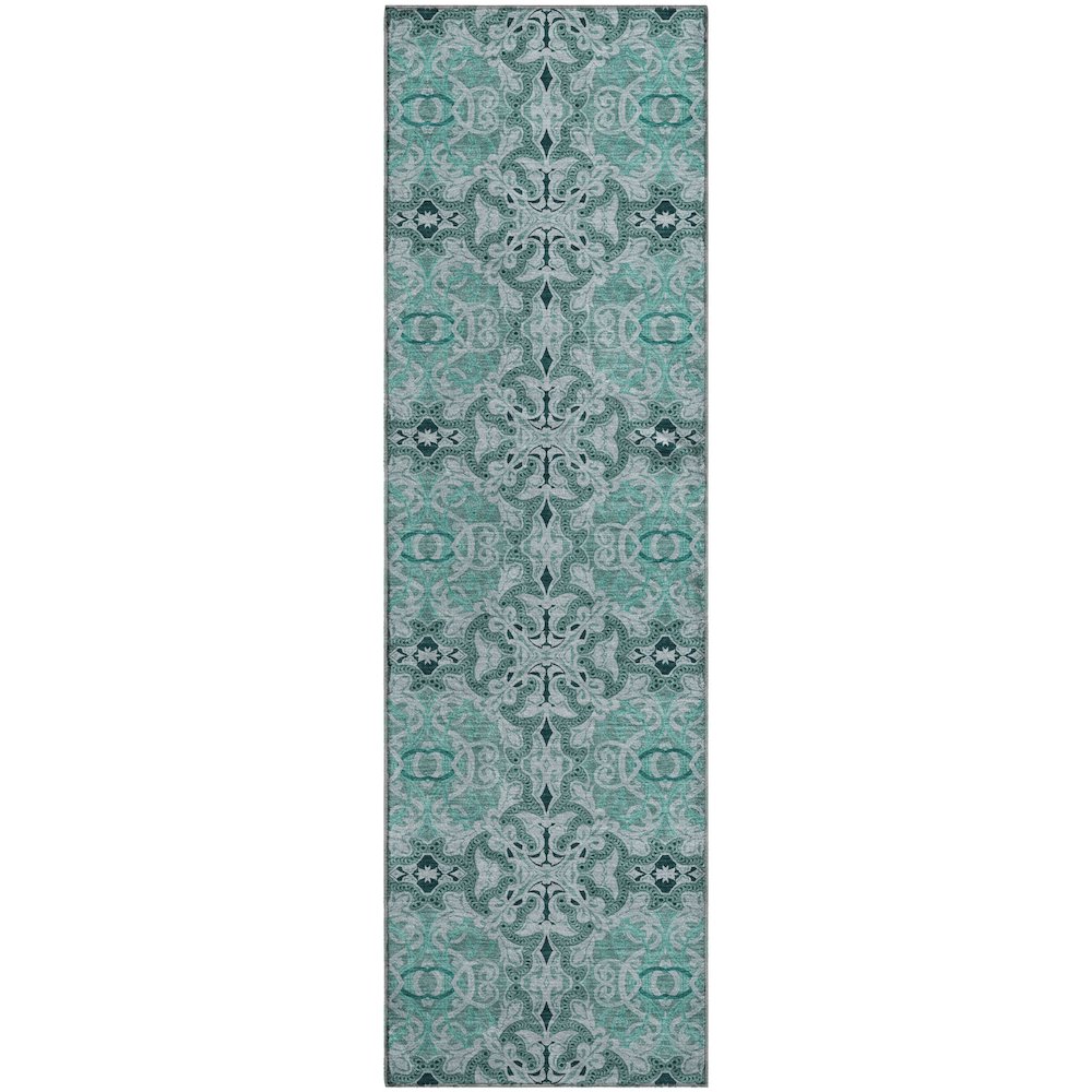 Premium Machine Washable Mayfield AMF783 Teal 2'3" x 7'6" Runner Rug. Picture 1
