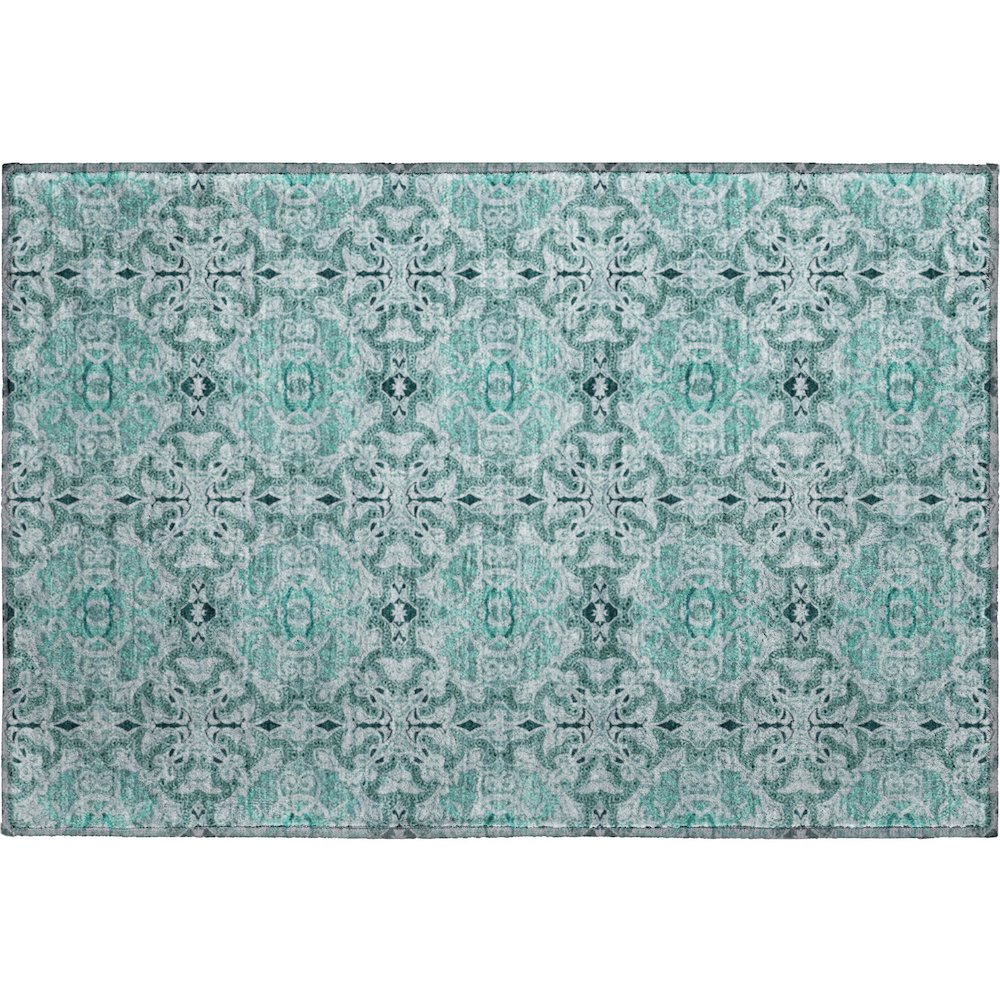 Premium Machine Washable Mayfield AMF783 Teal 1'8" x 2'6" Rug. Picture 1