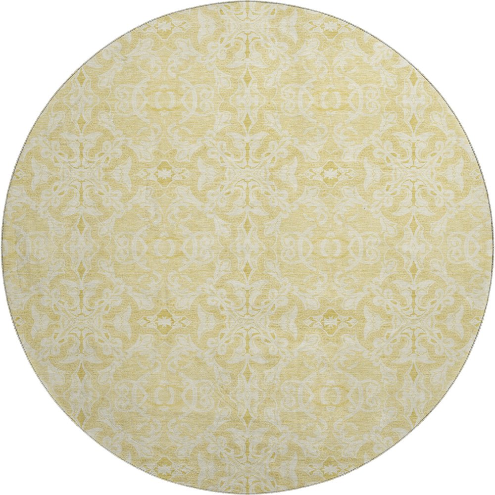 Premium Machine Washable Mayfield AMF784 Gold 8' x 8' Round Rug. Picture 1