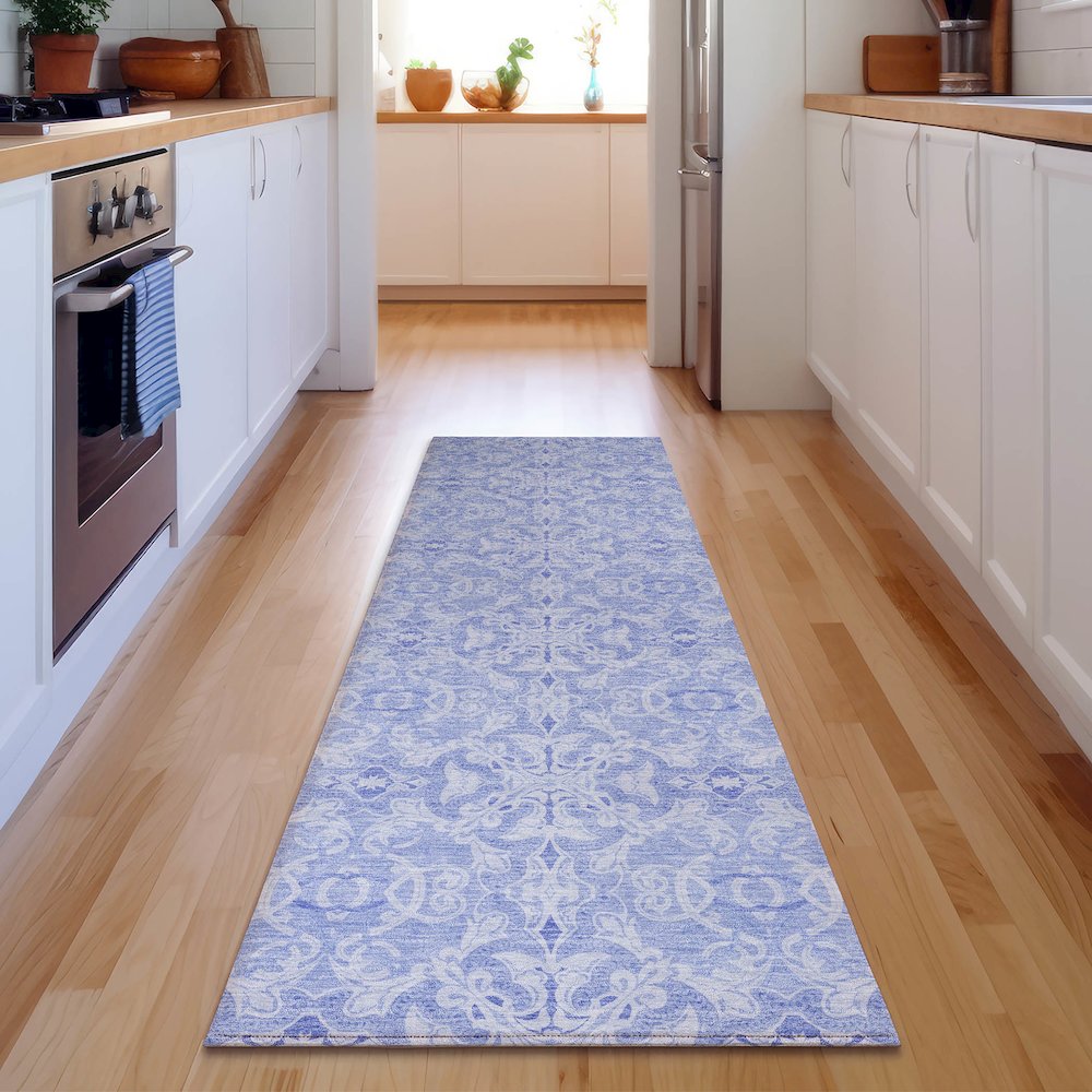 Premium Machine Washable Mayfield AMF784 Sky 2'3" x 7'6" Runner Rug. Picture 5