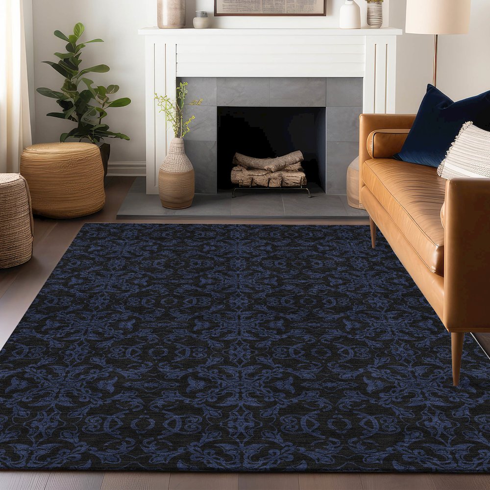 Premium Machine Washable Mayfield AMF785 Blue 2'6" x 3'10" Rug. Picture 6