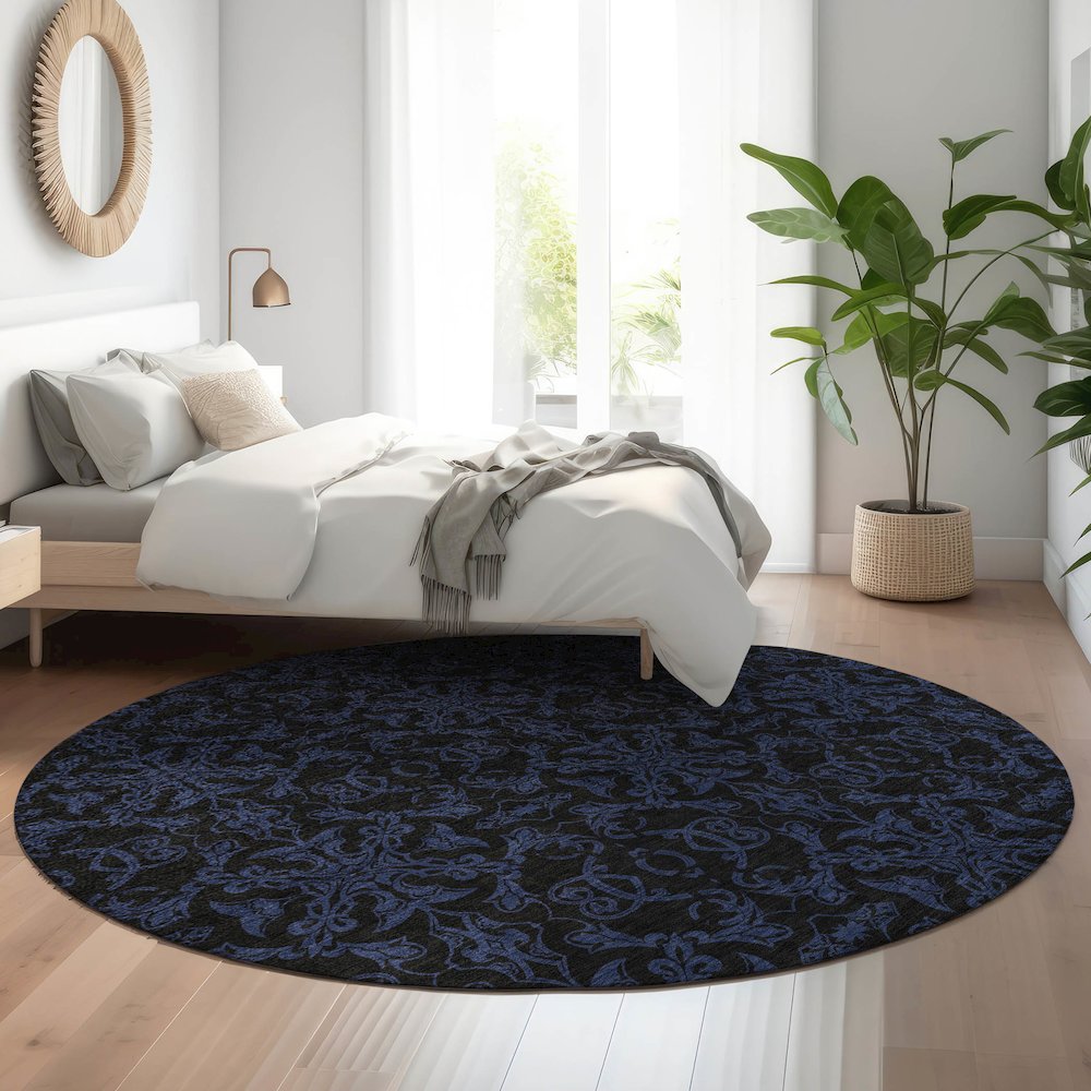 Premium Machine Washable Mayfield AMF785 Blue 8' x 8' Round Rug. Picture 5