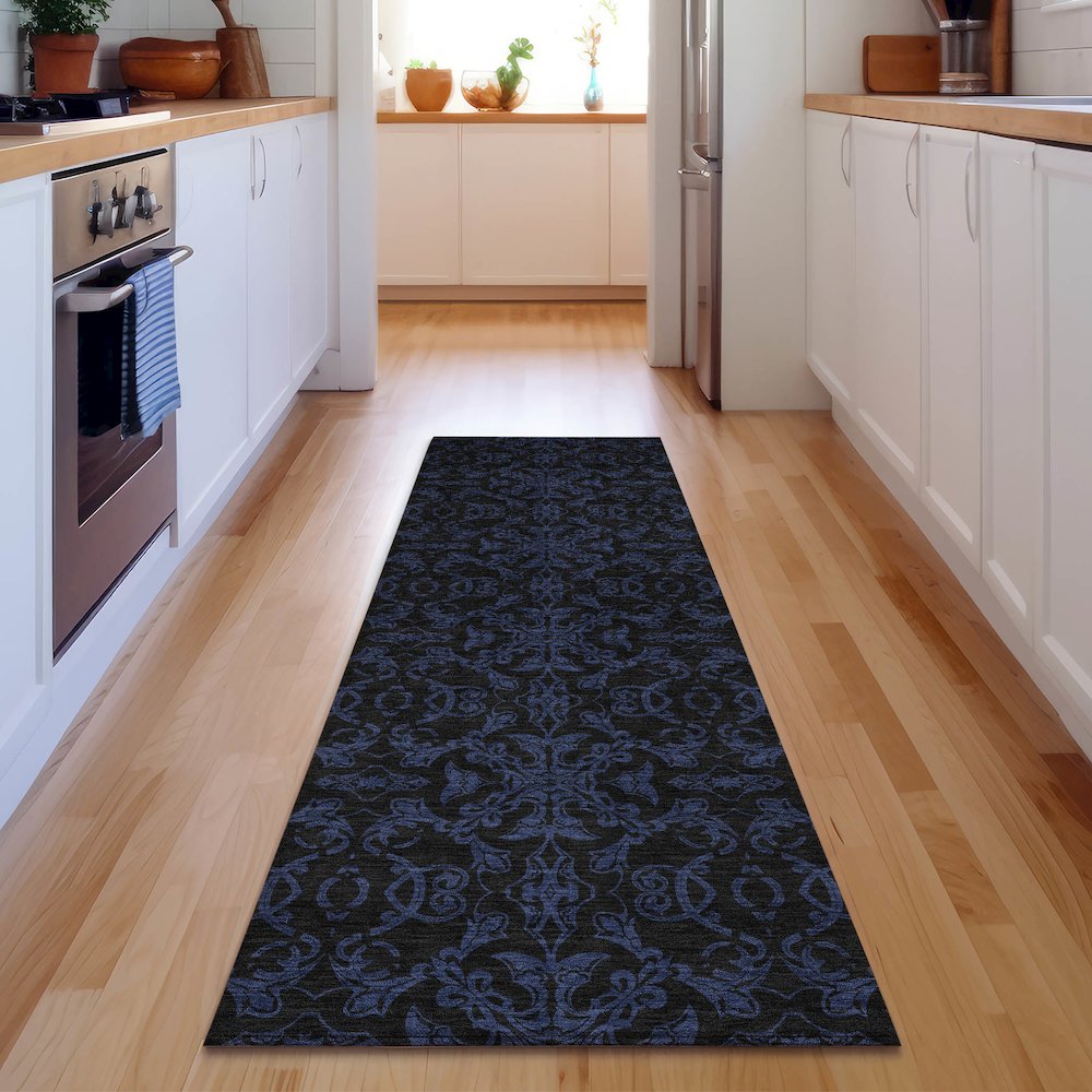 Premium Machine Washable Mayfield AMF785 Blue 2'3" x 7'6" Runner Rug. Picture 5