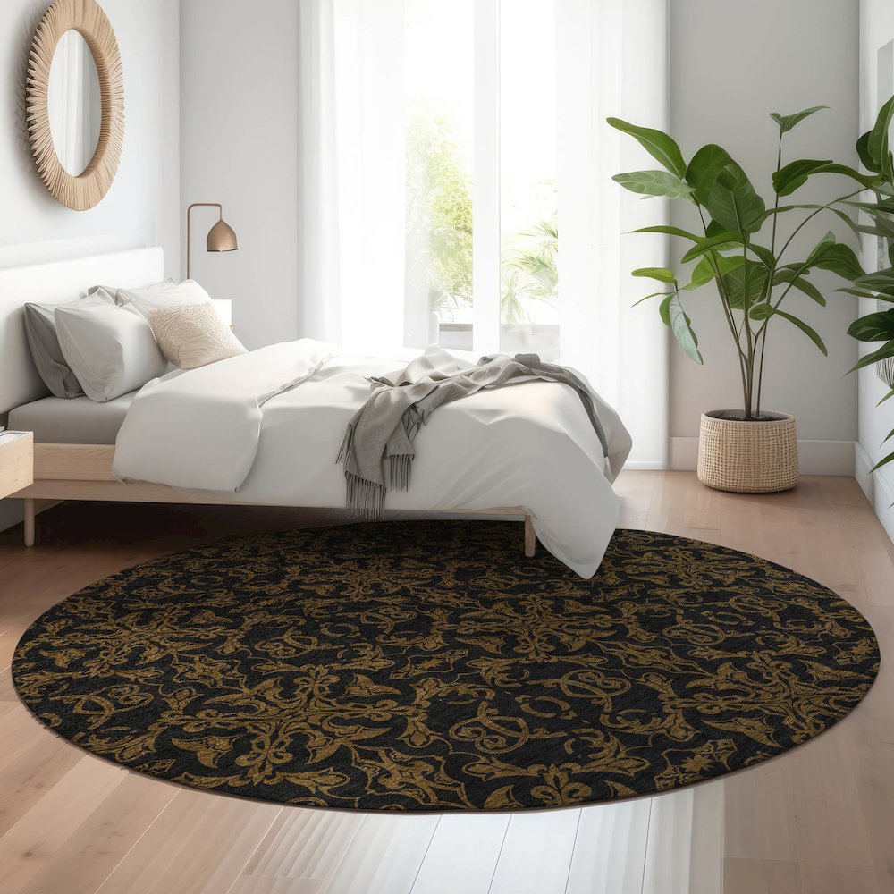 Premium Machine Washable Mayfield AMF785 Brown 8' x 8' Round Rug. Picture 5