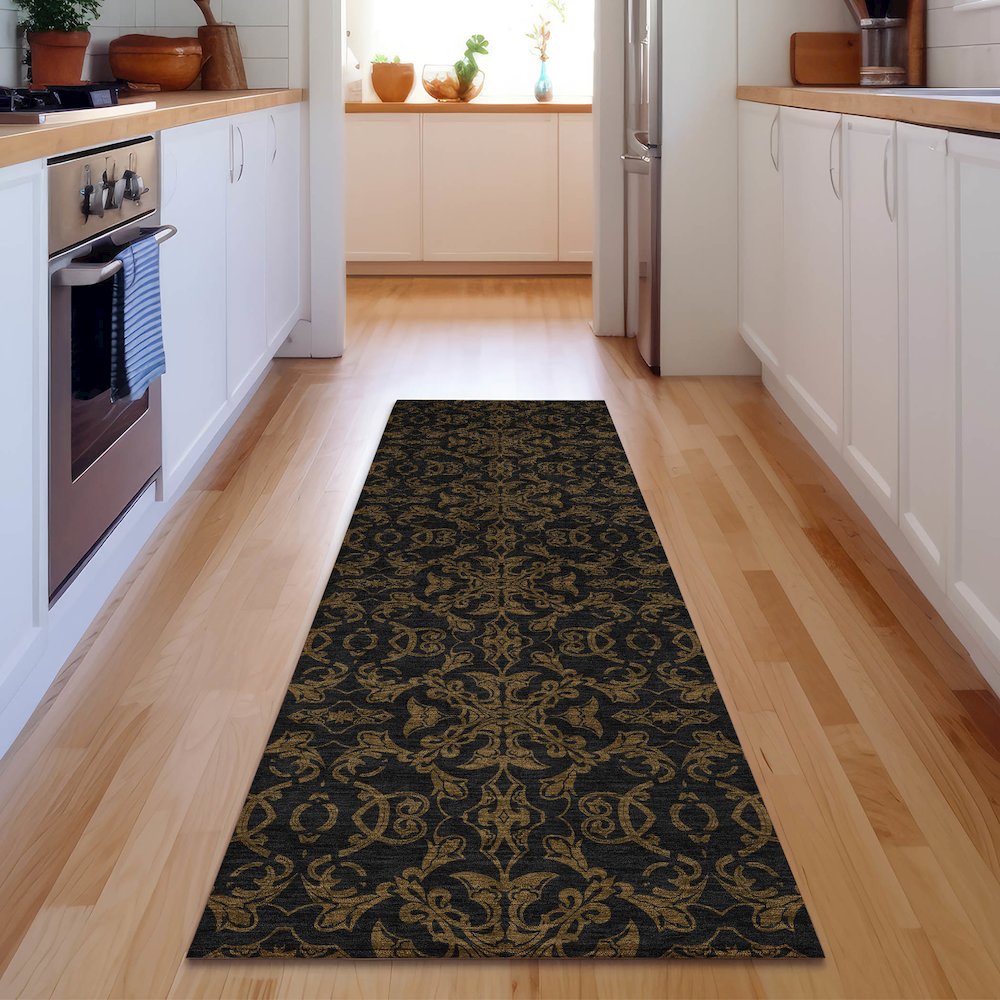 Premium Machine Washable Mayfield AMF785 Brown 2'3" x 7'6" Runner Rug. Picture 5