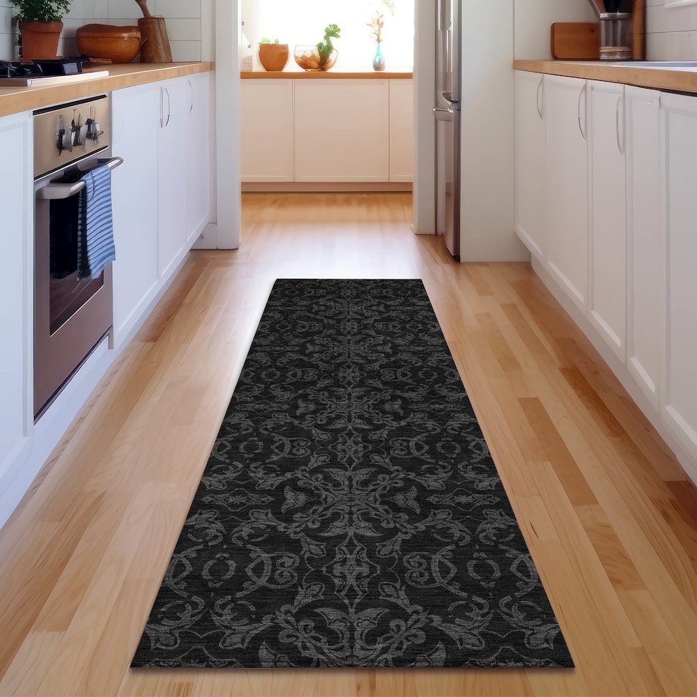Premium Machine Washable Mayfield AMF785 Gray 2'3" x 7'6" Runner Rug. Picture 5