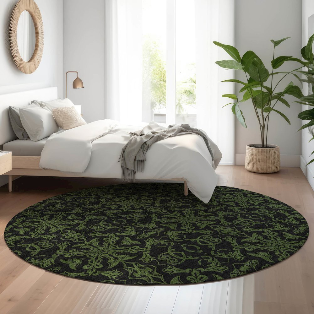 Premium Machine Washable Mayfield AMF785 Olive 8' x 8' Round Rug. Picture 5