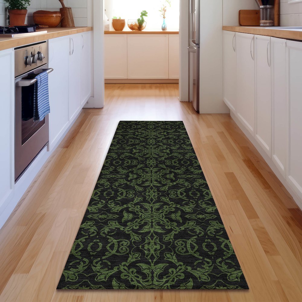 Premium Machine Washable Mayfield AMF785 Olive 2'3" x 7'6" Runner Rug. Picture 5