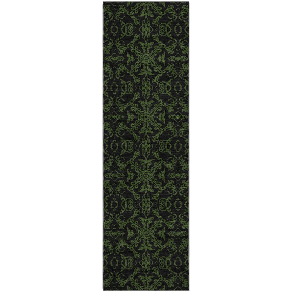 Premium Machine Washable Mayfield AMF785 Olive 2'3" x 7'6" Runner Rug. Picture 1