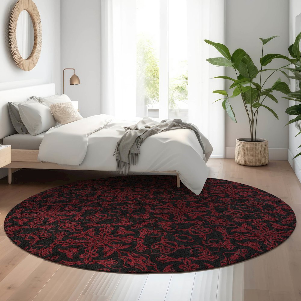 Premium Machine Washable Mayfield AMF785 Red 8' x 8' Round Rug. Picture 5