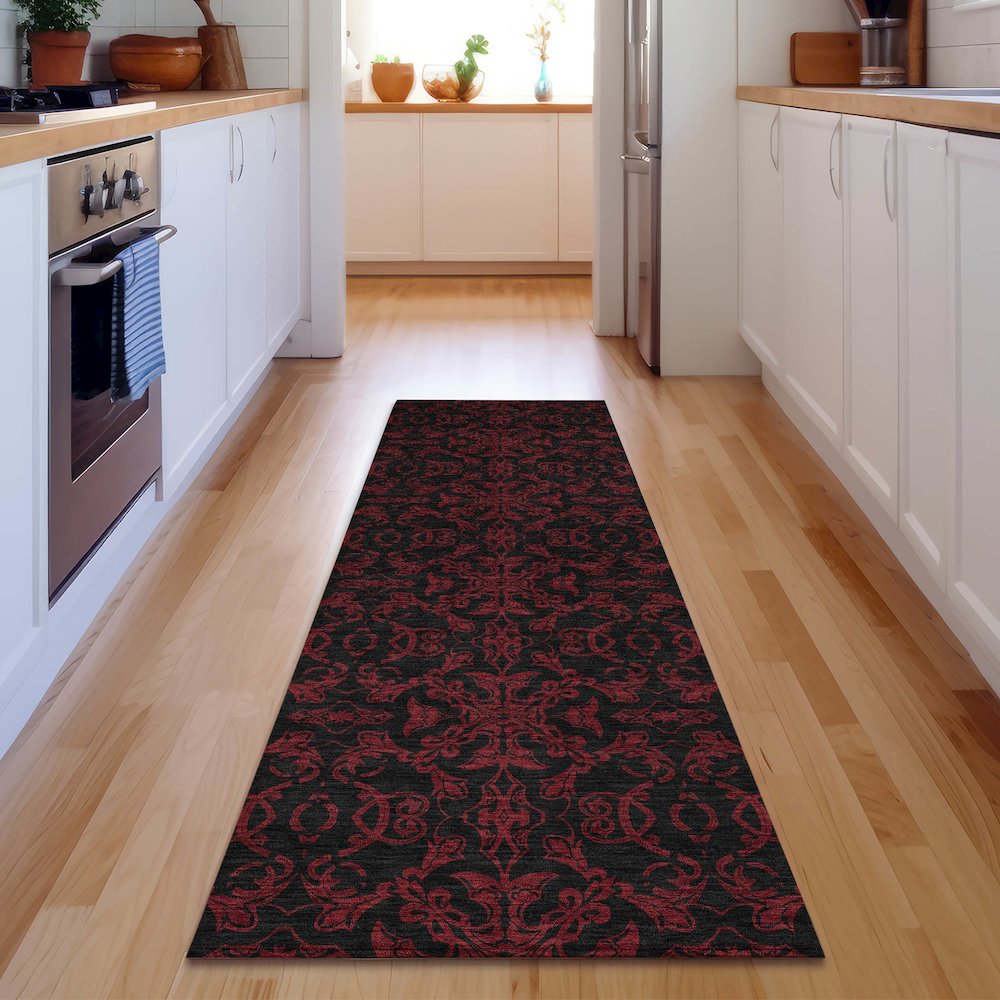 Premium Machine Washable Mayfield AMF785 Red 2'3" x 7'6" Runner Rug. Picture 5