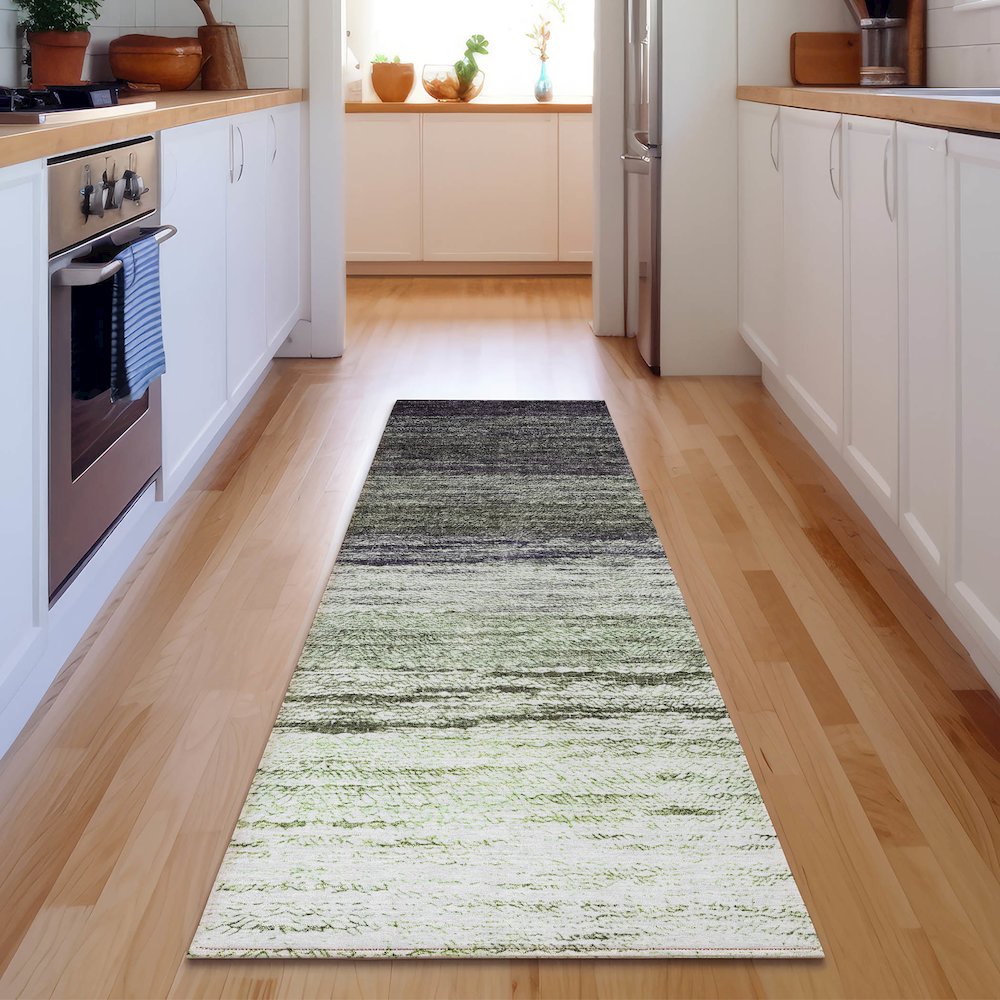 Premium Machine Washable Mayfield AMF786 Green 2'3" x 7'6" Runner Rug. Picture 5