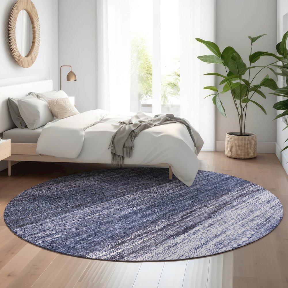 Premium Machine Washable Mayfield AMF787 Blue 8' x 8' Round Rug. Picture 5