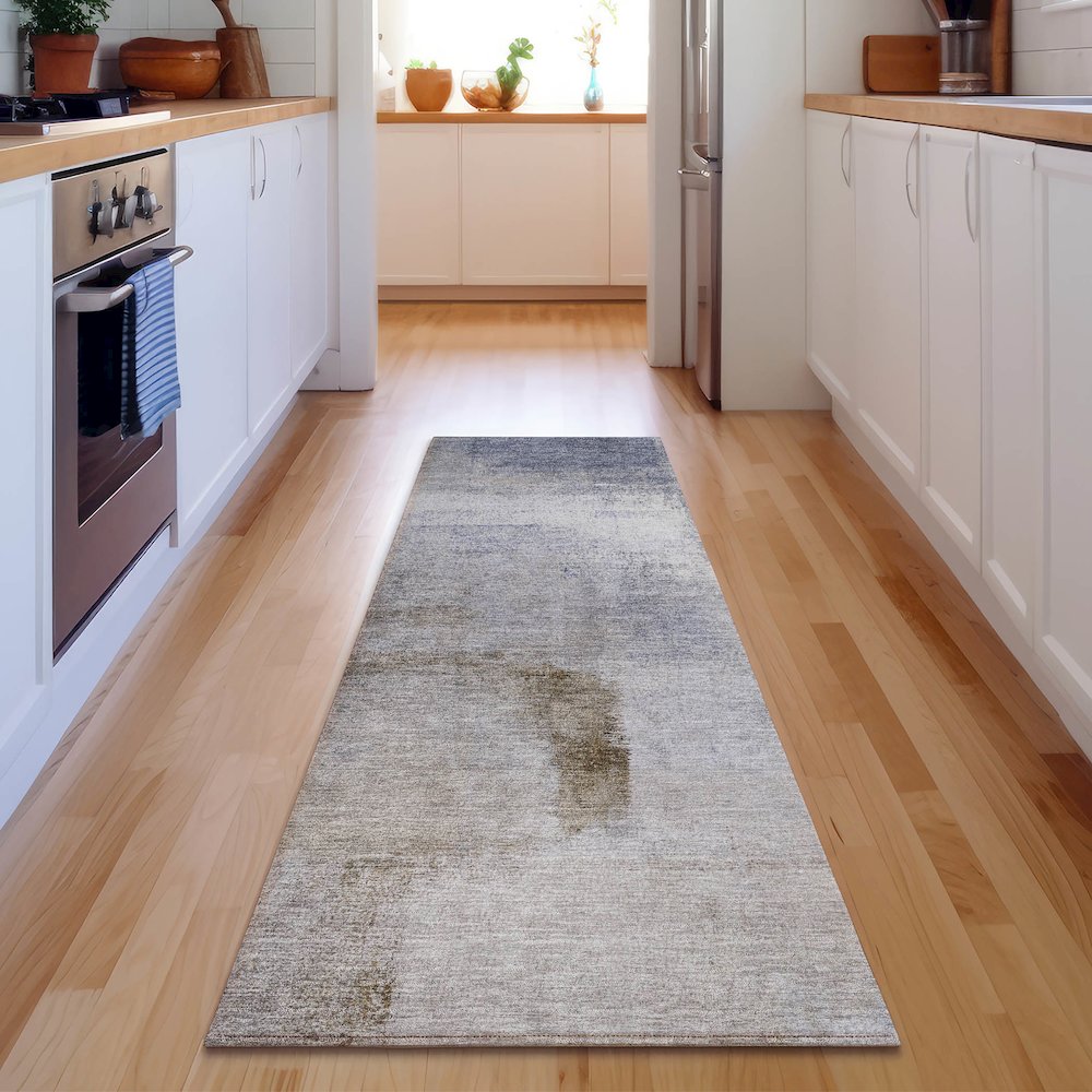Premium Machine Washable Mayfield AMF787 Blue 2'3" x 7'6" Runner Rug. Picture 5