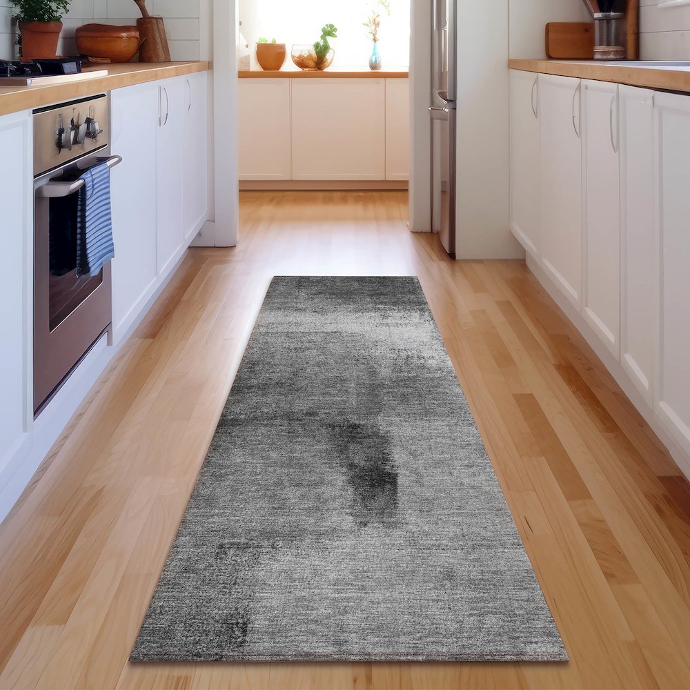 Premium Machine Washable Mayfield AMF787 Gray 2'3" x 7'6" Runner Rug. Picture 5