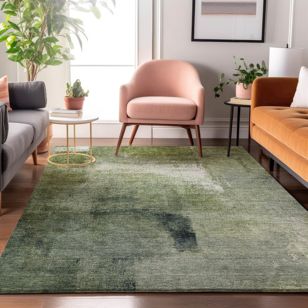 Premium Machine Washable Mayfield AMF787 Green 2'6" x 3'10" Rug. Picture 5